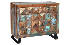 GINER Y COLOMER Cómoda de madera reciclada multicolor con puertas talladas